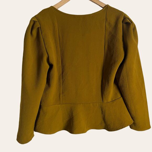 Amour Vert Nadja Mustard Yellow Square Neck Button Front Cropped Peplum Top M - Picture 8 of 13